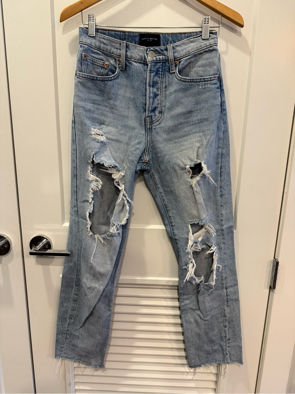 Lucky Brand (25) 90s High Rise Straight Raw Hem Leg Jean Ripped Distressed